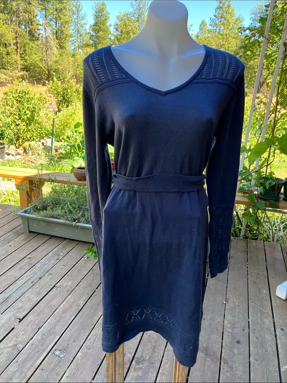prAna Y2K sweater dress with pretty lace at hem & shoulders Large